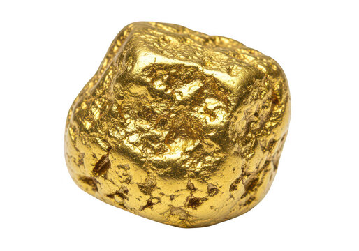 A glistening gold nugget with intricate texture ideal for digital use on transparent background