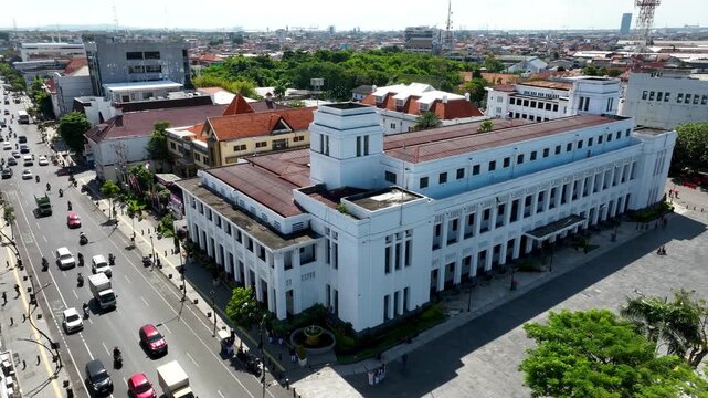 Historic building in vibrant Surabaya cityscape, Indonesia