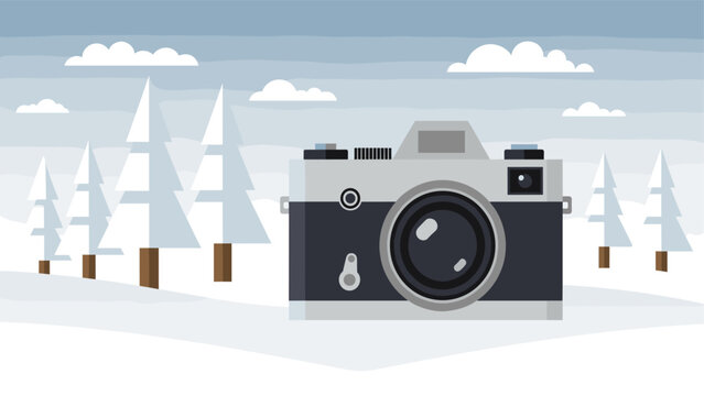 Modern digital SLR camera illustration with flat design style