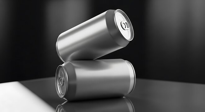 Two silver batteries stacked on reflective surface. lata refresco