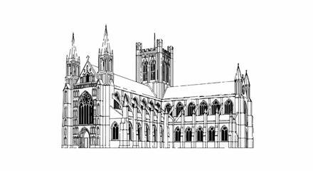 Obraz premium Ornate gothic cathedral with spires, towers, and arched windows on white
