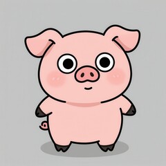 Fototapeta premium Cute Cartoon Pig Character Illustration with Big Eyes and Rosy Cheeks in a Simple Flat Design Style Suitable for Children Books or Mobile App Icons