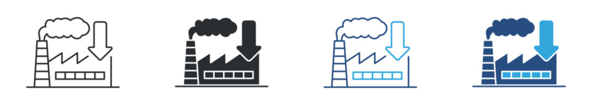 Factory Decline Icon, Industrial Production Decrease Symbol, Manufacturing Reduction and Economic Downturn Vector Illustration