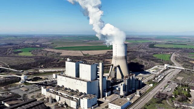 Aerial view to a coal-fired power plant in Eastern Europe, Stara Zagora Region, Bulgaria