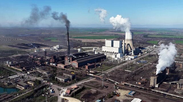 Aerial view to a coal-fired power plant in Eastern Europe, Stara Zagora Region, Bulgaria