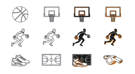 Basketball Icons Set: Players, Hoop, Court, Ball, Shoes, Whistle © Kuwadi