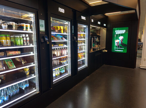 automated store offering modern grab and go convenience. 7 eleven go airport terminal building
