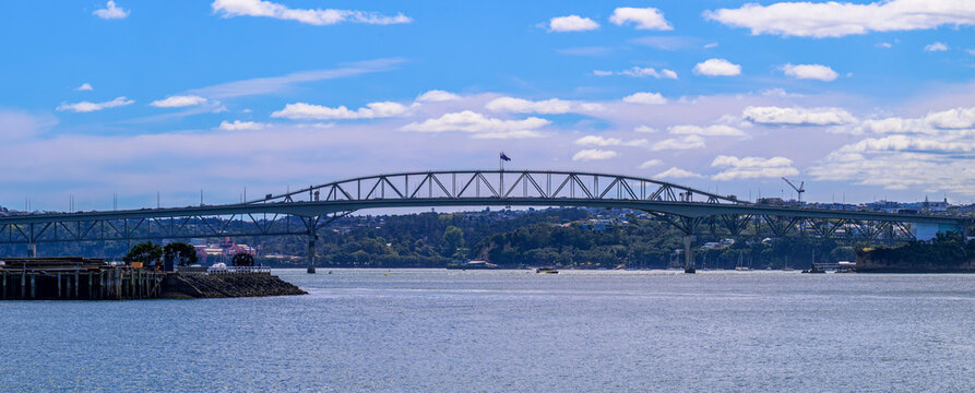 Auckland harbour bridge spanning waitematā harbour in new zealand