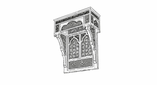 Intricate architectural detail of a window or balcony with decorative screen