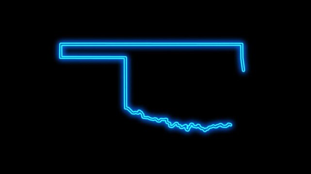 Oklahoma State (USA) Map Neon Lights, Abstract Oklahoma State Neon Lights Map Opener Suitable for Politics, Elections, July 4th, News and Sports Events and Memorial Day