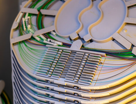 telecommunication box with optical fiber cables for communication of internet