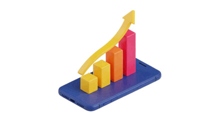 Fototapeta premium Vector illustration&nbsp;of 3d illustration of a smartphone with a rising bar chart and arrow on a transparent background