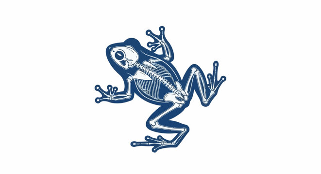 X-ray of a blue frog with visible skeleton and outline