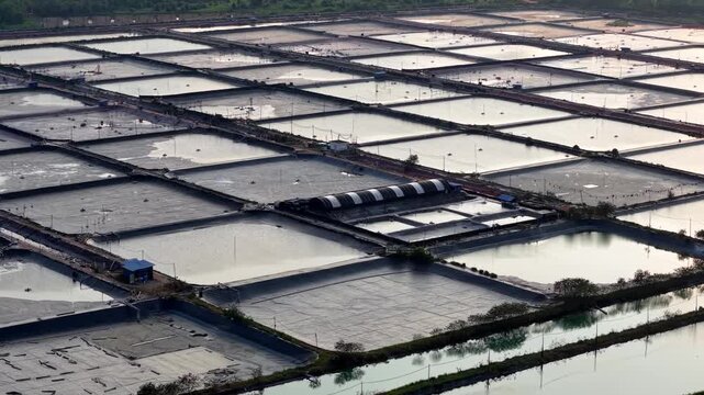 Aerial Drone View of Wastewater Treatment Plant Ponds