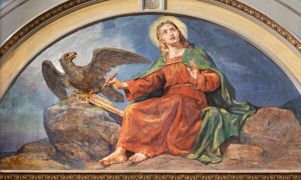 Alessandria - The  fresco of St. John the Evangelist in the Cathedral by Luigi Morgari from 20. cent.