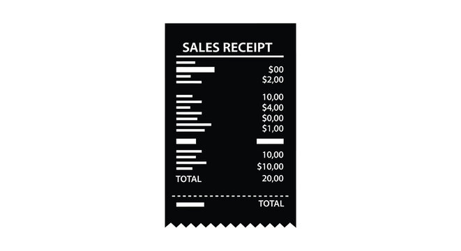A stark black silhouette of a sales receipt displaying itemized costs and total silhouette
