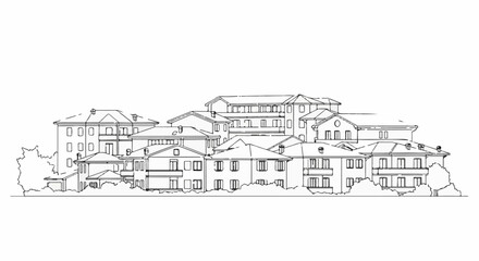 Fototapeta premium Sketch of a dense cluster of various European-style houses