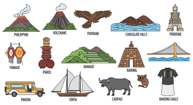 Philippines Landmarks and Symbols Collection: Travel and Culture Icons