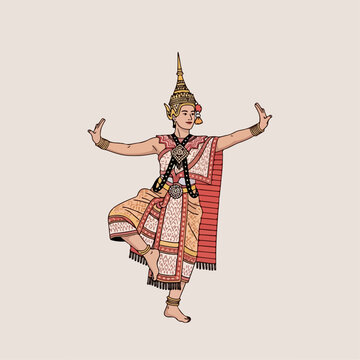 flat illustration of Khon dance