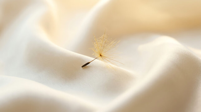 Delicate Dandelion Seed Rests on Flowing Silk Fabric