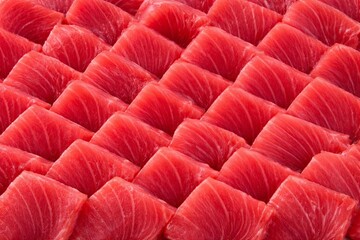 Fototapeta premium Fresh Tuna Sashimi Slices Seafood Background. Generative Ai