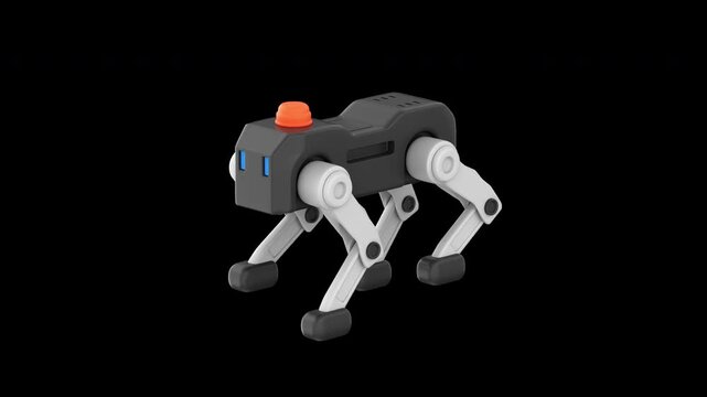 Stylized loopable animation of a robot dog walking in place in a seamless repeating motion, 3d render with alpha channel
