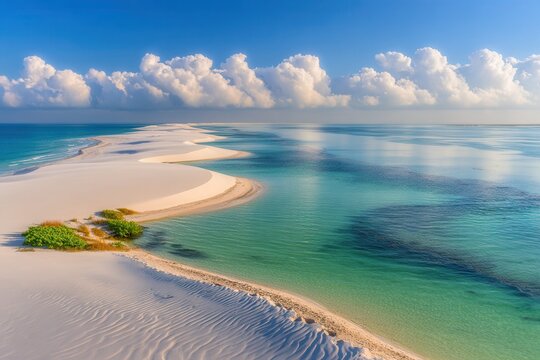 White sand dunes contrasting with turquoise lagoons under a blue sky in brazil