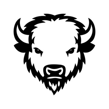 Logotipo fauna americana. Dibujo minimalista con l&iacute;neas de la cabeza de un bisonte vista de frente 