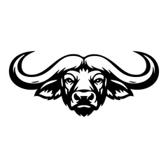 Logo fauna africana. Dibujo minimalista con líneas de cabeza de búfalo vista de frente  © teracreonte