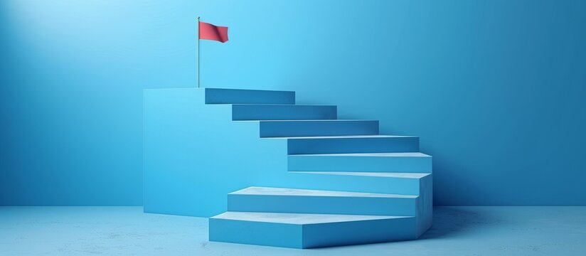 Blue Staircase Leading to Success with Red Flag