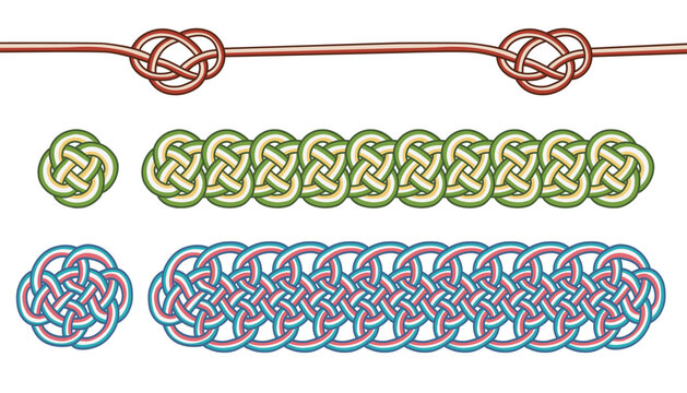 Three color variations of Japanese Mizuhiki vector brushes