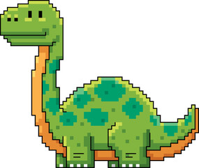 Pixel Art Long Neck Dinosaur Brontosaurus Retro 8 Bit Cartoon © sararoom