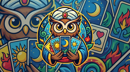 Fototapeta premium Colorful Owl with Playing Cards.