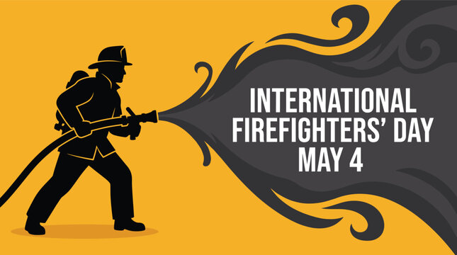 International Firefighters' Day May 4 vector illustration featuring a brave firefighter silhouette. A tribute to heroes