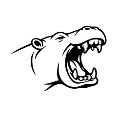 Logotipo con dibujo minimalista con líneas de la cabeza de un hipopótamo con la boca abierta enseñando los colmillos, vista de perfil  © teracreonte