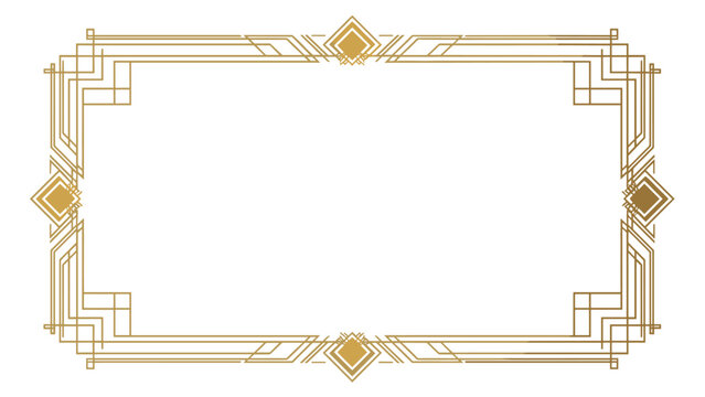 Sophisticated gold art deco rectangular frame with geometric patterns and lines for luxury invitation or card design.