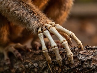 Fototapeta premium Aye-Aye Lemur Gripping Branch With Elongated Fingers in Natural Light