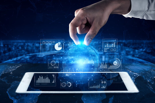 Real-time global data analytics dashboard visualizing insights from interconnected systems for decision-making, business analytics, and digital transformation Vouch