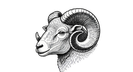 Ram Head Sketch - Aries Zodiac Symbol, Zodiac Sign, Astrology, Hand Drawn Illustration © Pensil