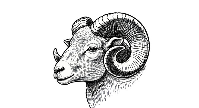 Ram Head Sketch - Aries Zodiac Symbol, Zodiac Sign, Astrology, Hand Drawn Illustration