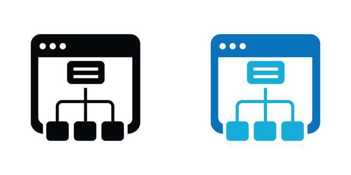Website Sitemap Icon Set, Browser Window with Flowchart Architecture, Web Structure and UX Hierarchy Vector for Site Mapping and SEO Planning Tools