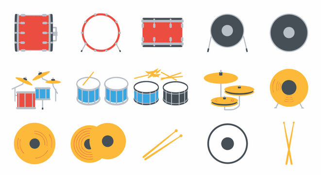 Drum Set Collection: Percussion Instruments, Cymbals, Drums, Sticks, Music