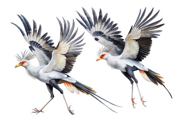 Fototapeta premium Watercolor Secretary Bird, Tall African Bird Clipart vector illustration isolated on white background