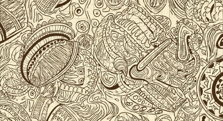 Obraz premium Illustration of mechanical gears, cogs, leaves, feathers, in sepia tone