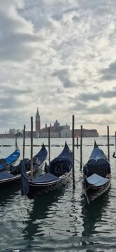 Gondolas  on water in Venice
