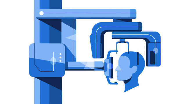 Dental X-ray Machine Scanning Patient's Head, Modern Technology in Dentistry