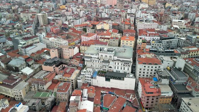 the Galata Tower, business part of the city in the background reveal shot
