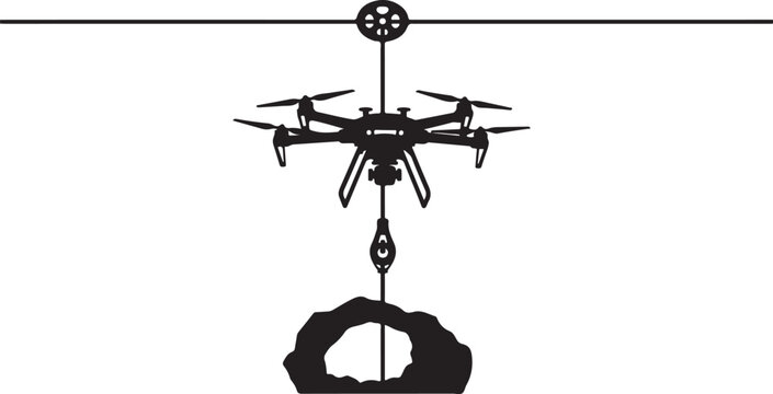 Drone, aerial, silhouette, vector icon, lifting object, industrial, robotic