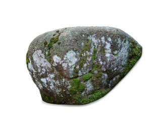 Ancient mossy stone with green lichen isolated on white © fotomaster