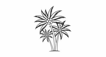 Obraz premium A black and white illustration of a cluster of palm trees with coconuts